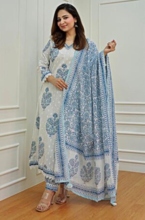 Premium Cotton Floral Anarkali Suit Set for Women | Festive Wear